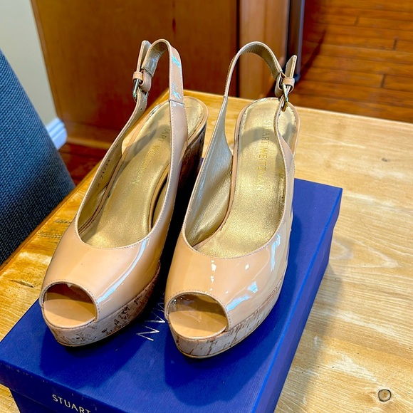 Stuart Weitzman Jean wedge sling back. Nude Color. Size 8M - Picture 1 of 10